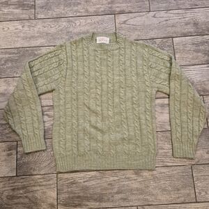 Vintage Jantzen Cable Knit Sweater Sage Green Made in USA Crewneck Pullover L